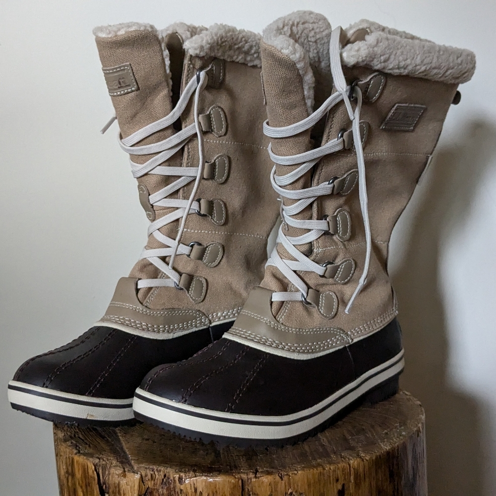L.L. Bean Snow Boots Rangeley Insulated Winter Boots Tan Black Lace-up Size 7